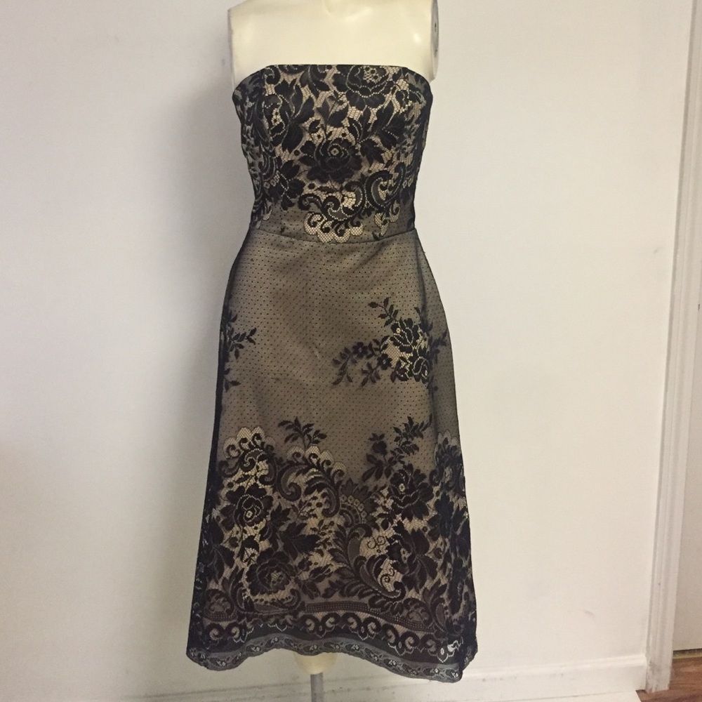 White House Black Market Strapless Black and Cream Dress